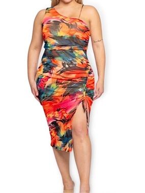 Bluebell Cocktail Asymmetric Multicolor Abstract Print Dress